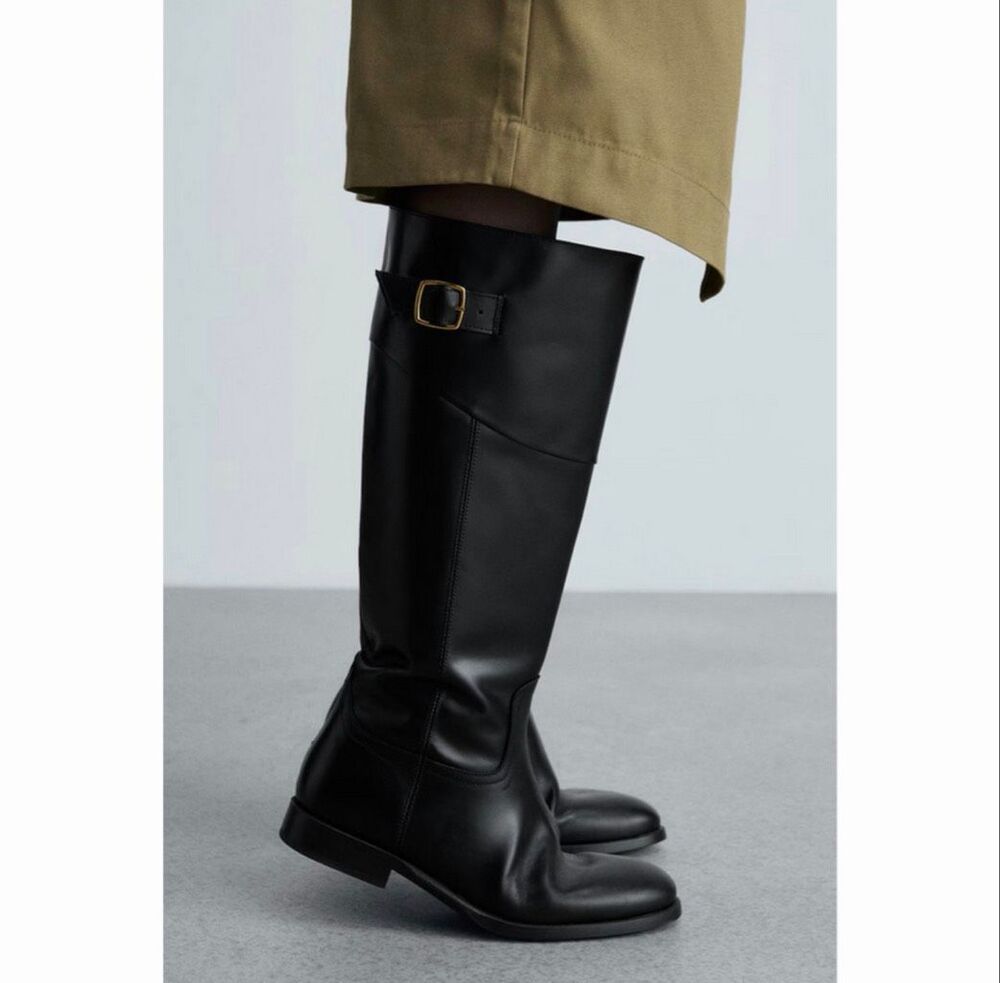 Mango $229 MNG Tall Black Leather Riding Boots Women’s 42 NWT